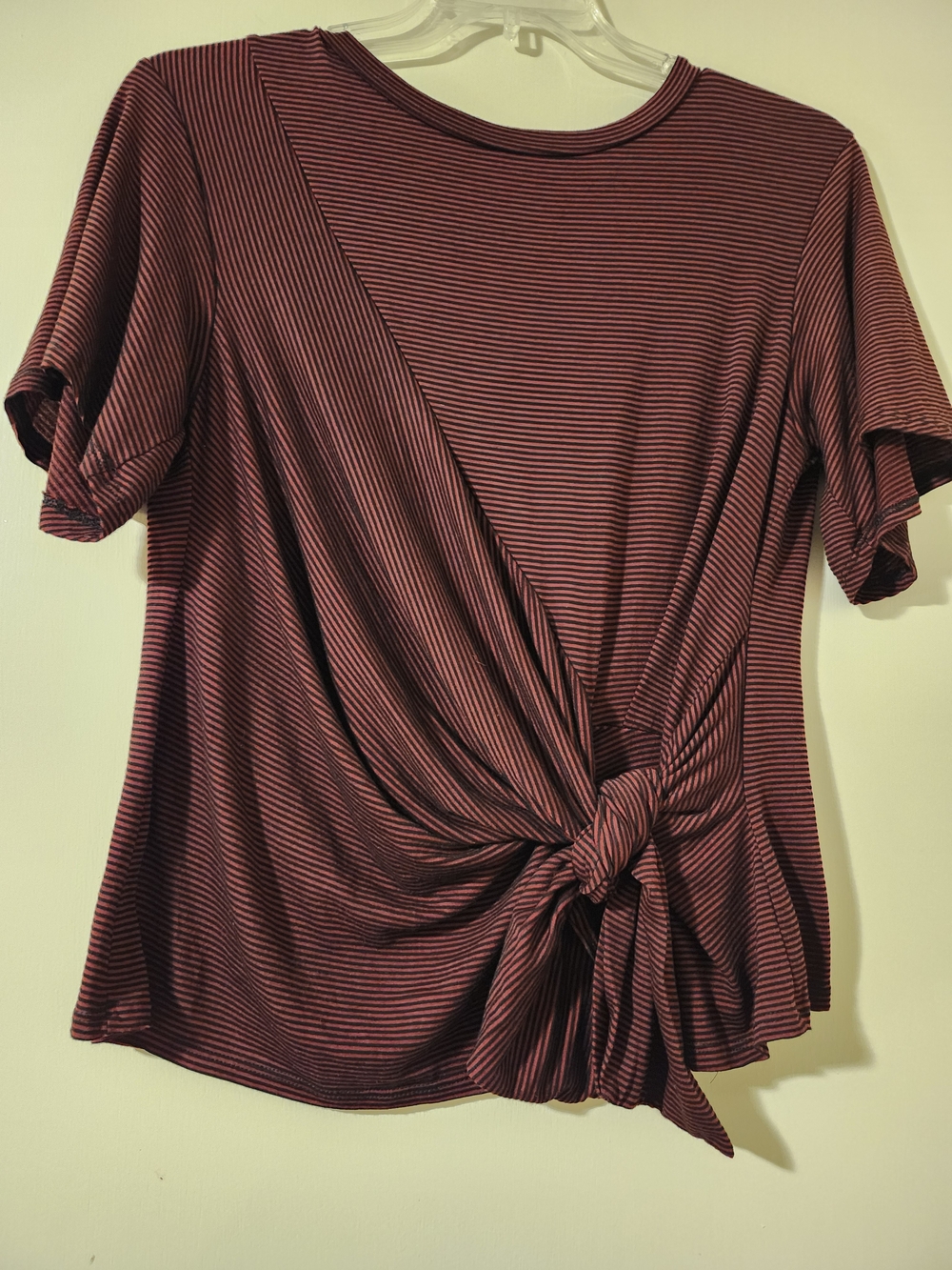 Thyme & Honey Preppy Striped Knot-Front Women's Top - Burgundy/Navy XL